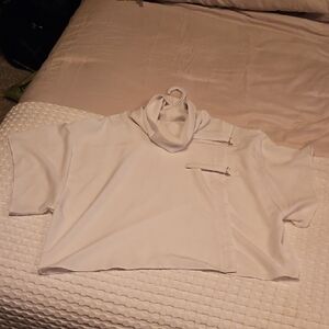 White Short Sleeve Blouse With Buckle Accents Size 14